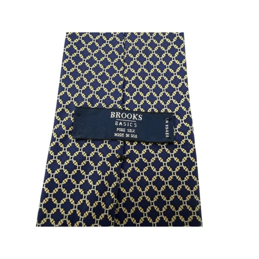 Brooks Brothers Tie Men Silk Blue Yellow Old Mondy Quiet Luxury Equestrian Chain